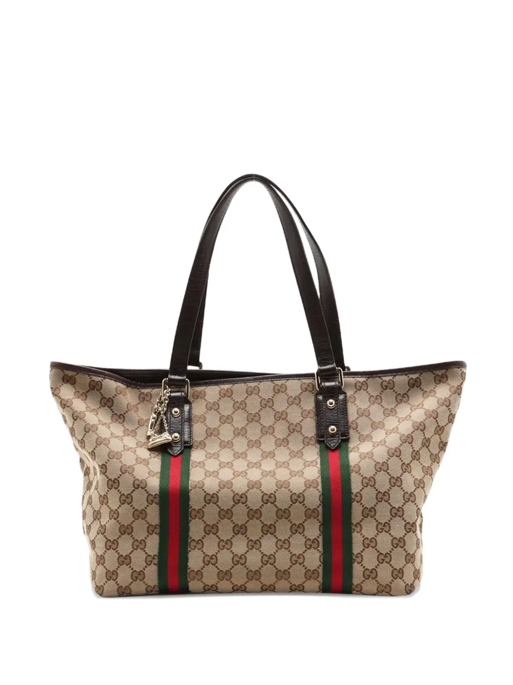 Pre-owned Gucci Gg Canvas Striped Tote Bag In Neutral