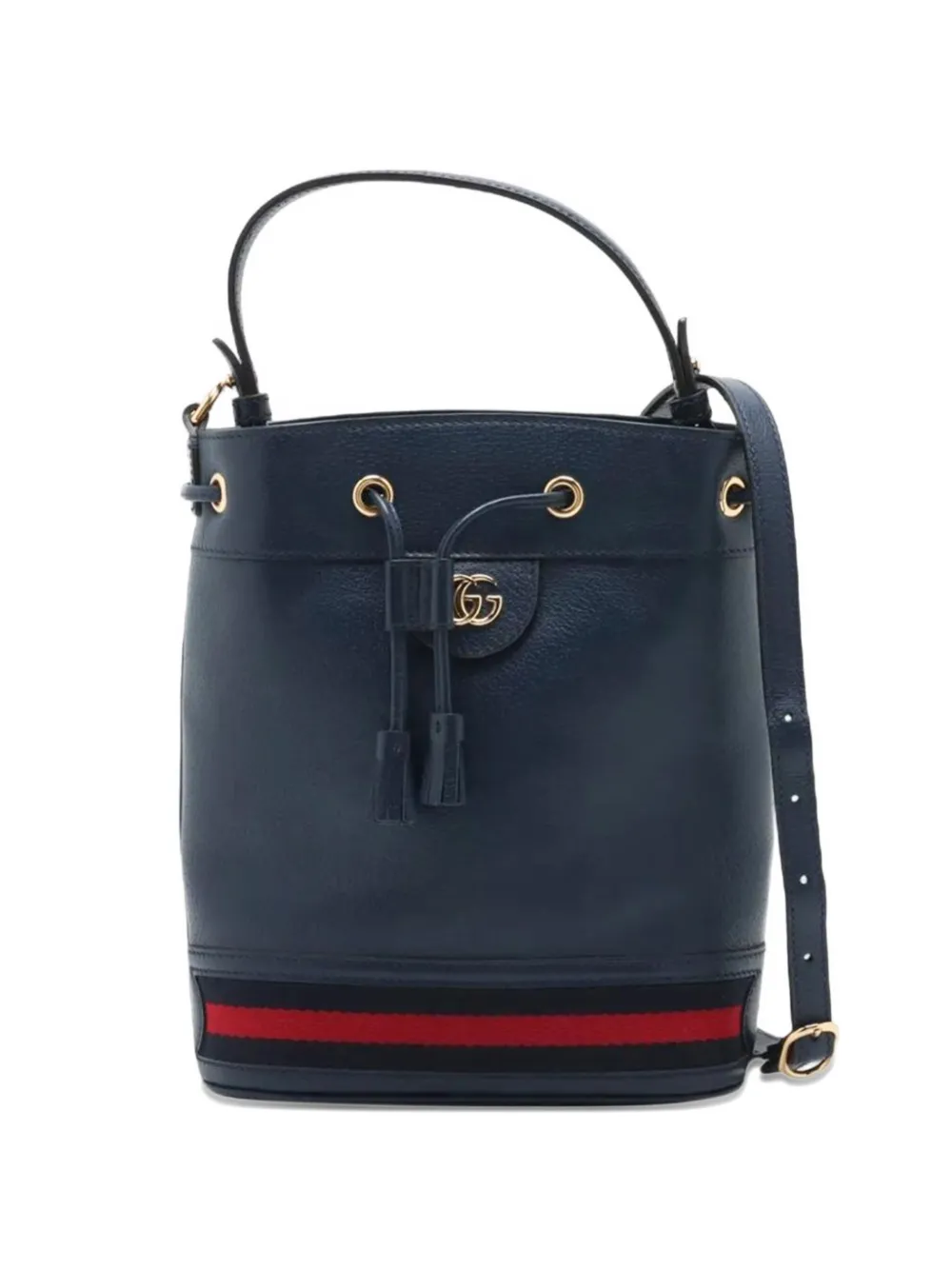 Pre-owned Gucci Tassel Striped Leather Bucket Bag In Blue
