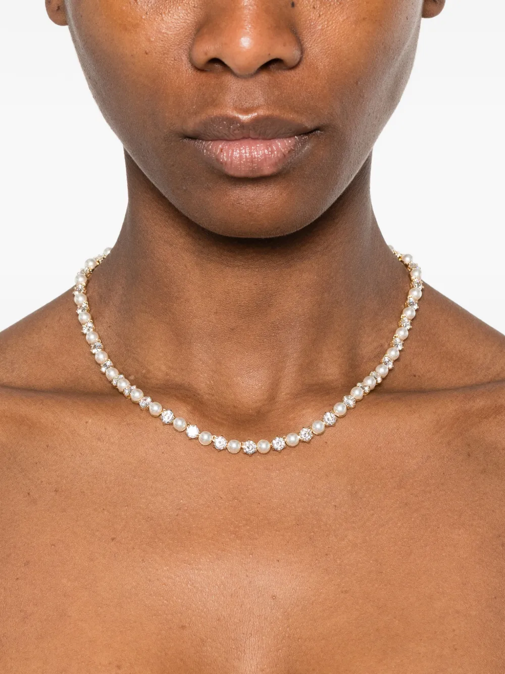 Matrix Tennis crystal-pearl necklace