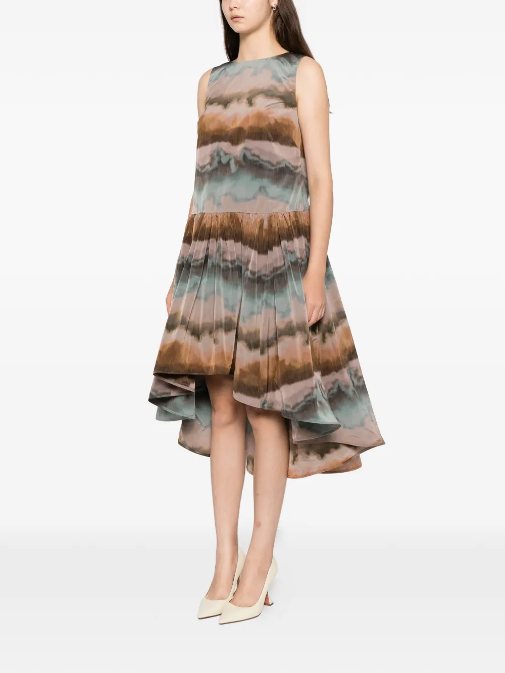 Amsale printed taffeta dress Beige