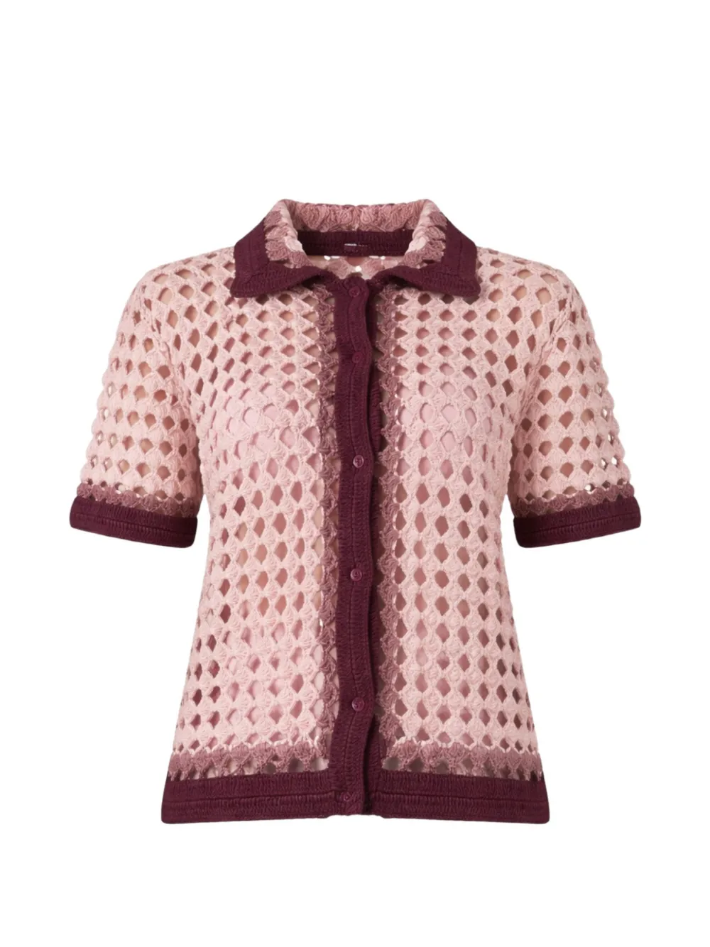 Leslie Amon collared open knit shirt - Pink