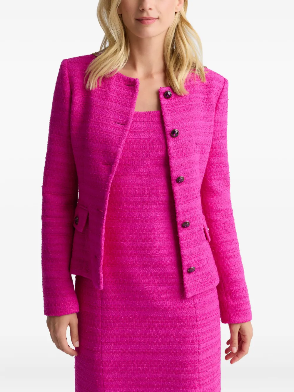  St. John Buttoned Tweed Jacket - Pink 