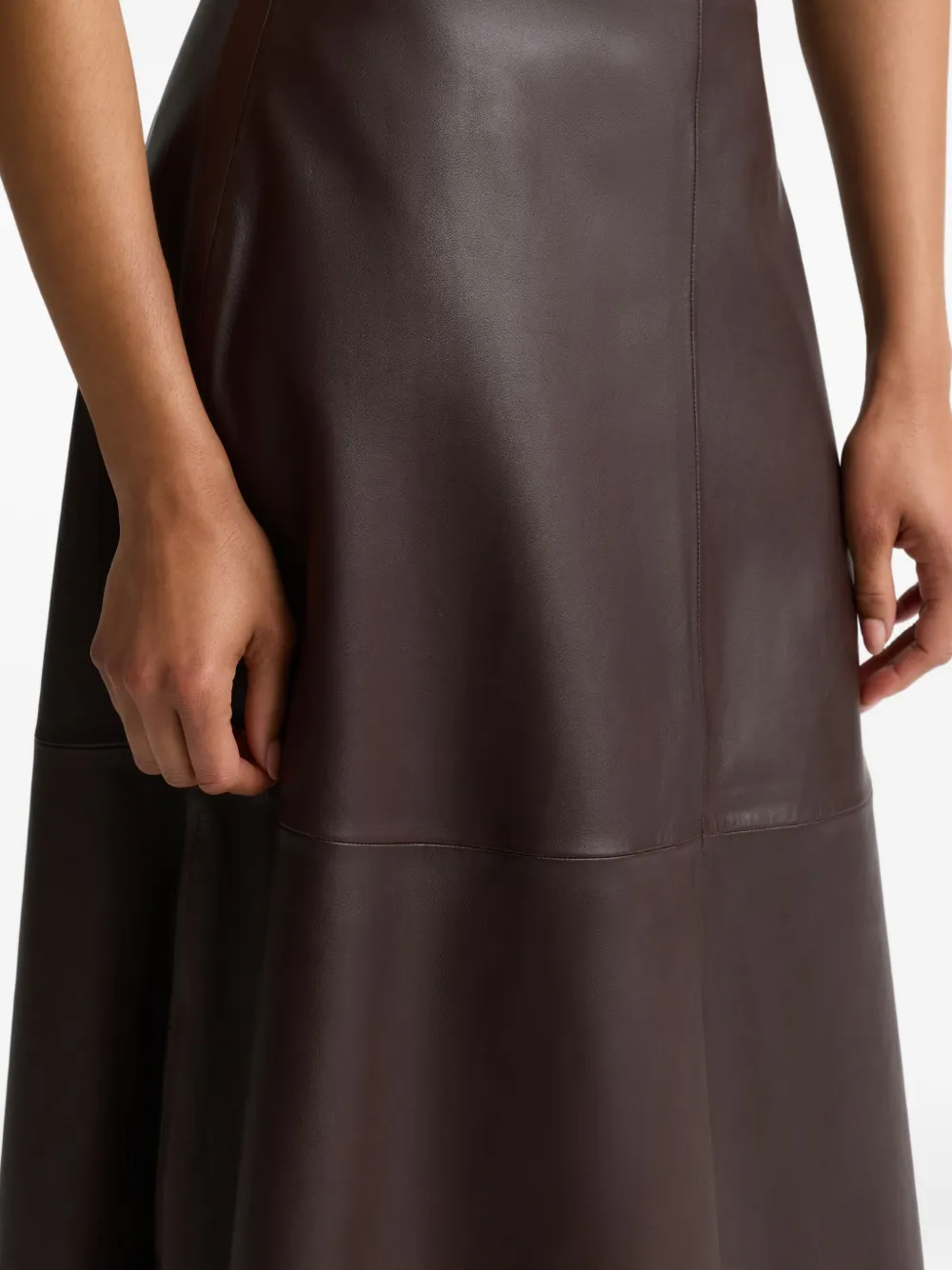  St. John Leather Midi Skirt - Brown 