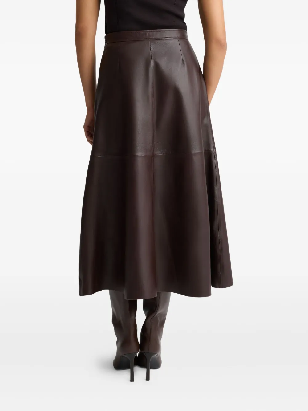  St. John Leather Midi Skirt - Brown 