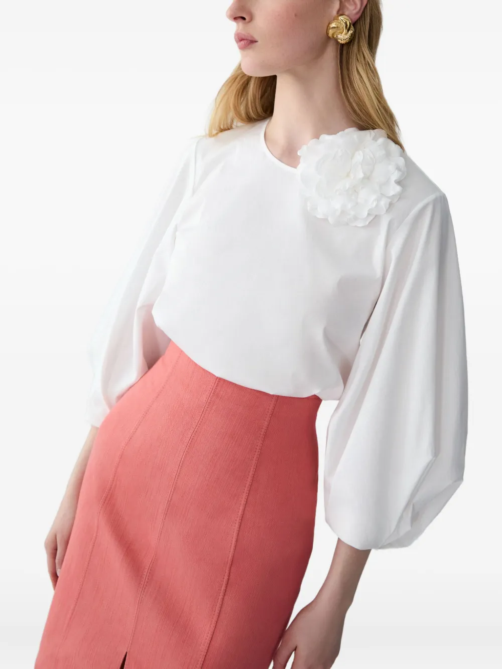 Carolina Herrera Rosette top met pofmouwen Wit