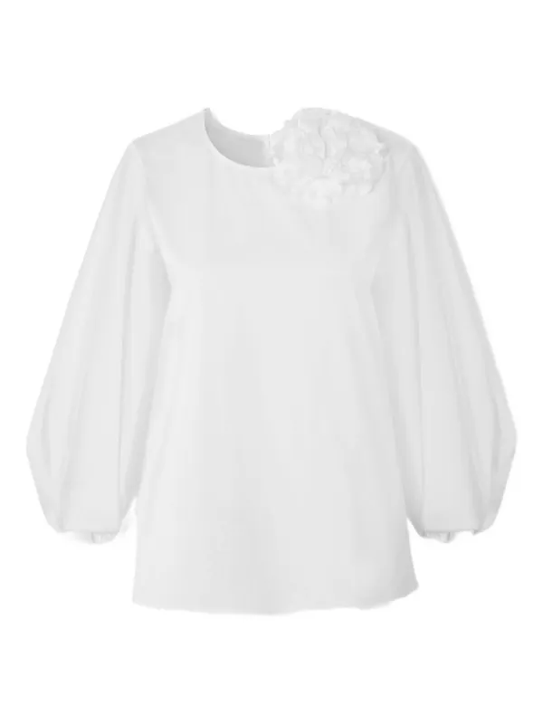 Carolina Herrera Puff-sleeve Top with Rosette in White