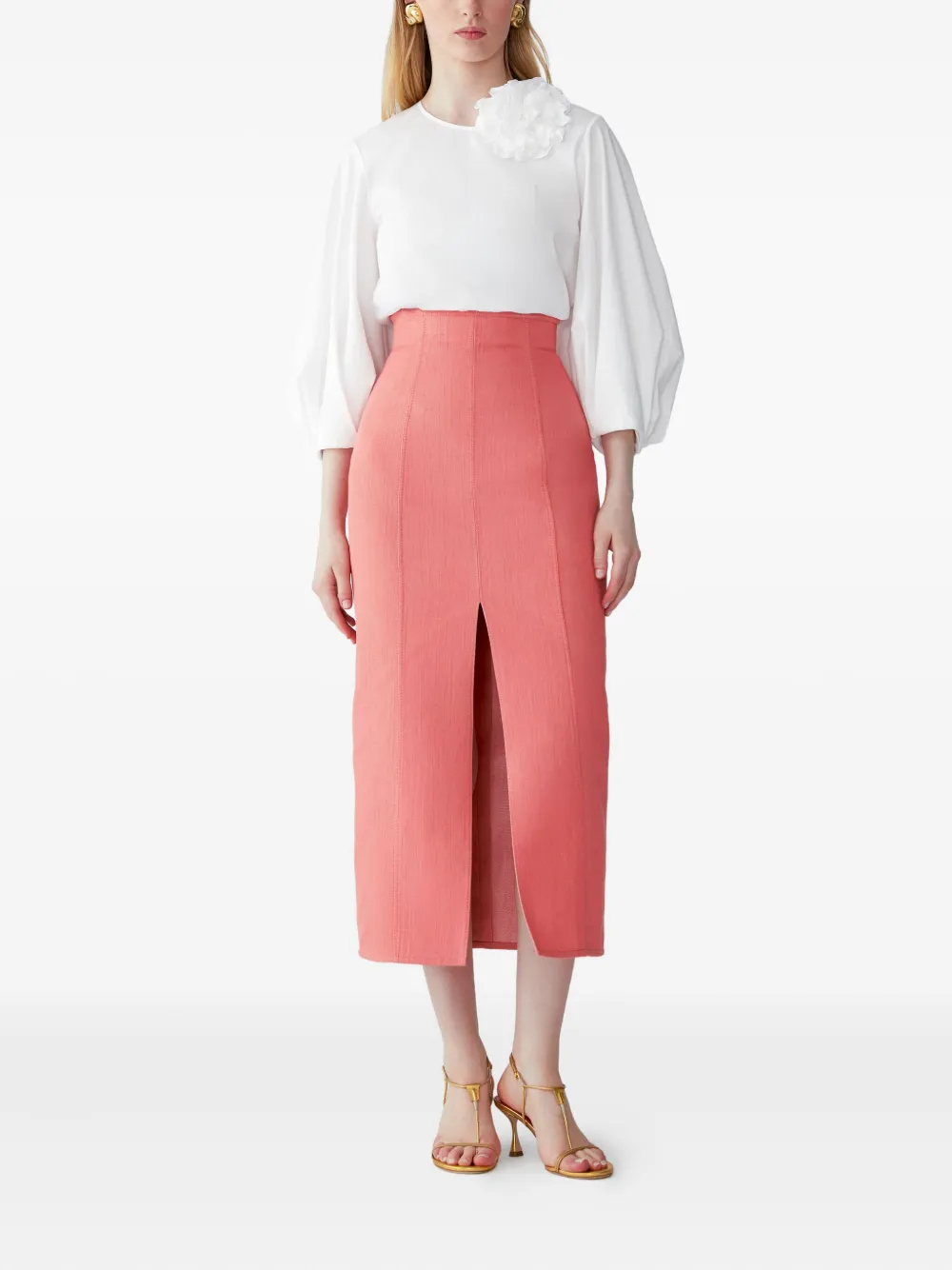 Carolina Herrera puff-sleeve rosette top - Wit