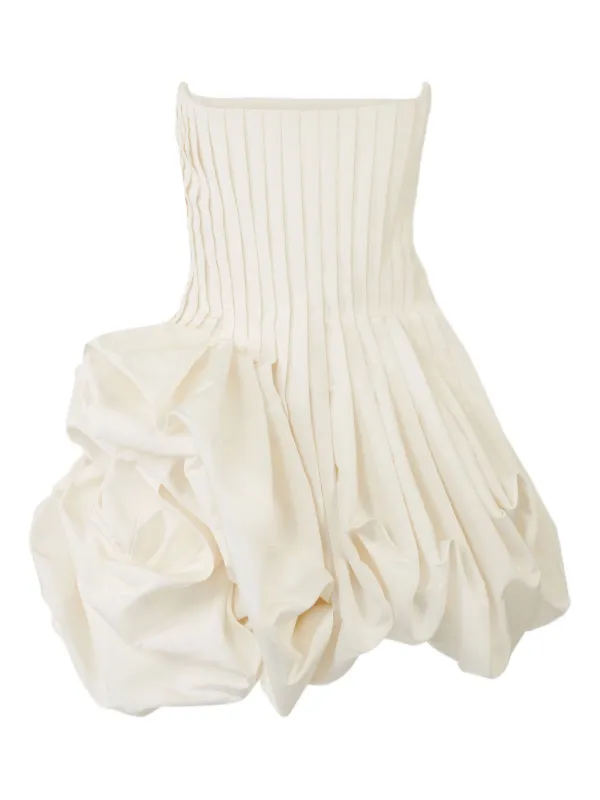 Carolina Herrera Pleated Mini Dress in Neutrals