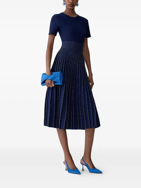 carolina herrera navy blue dress Bow-embellished cut-out crepe midi dress - navy
