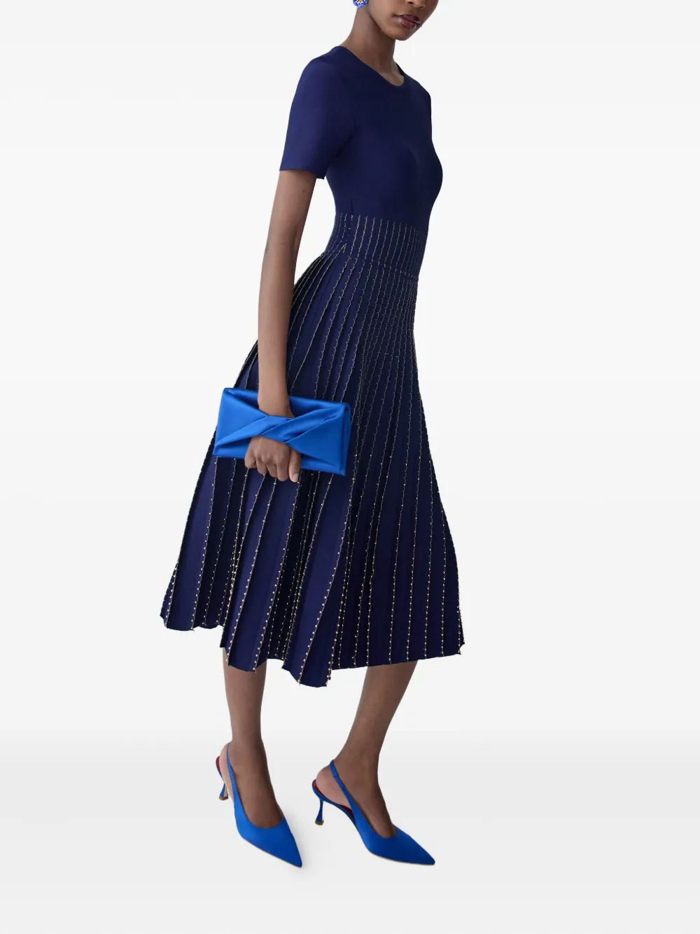 Carolina Herrera Midi-jurk met geborduurde kralen - Blauw