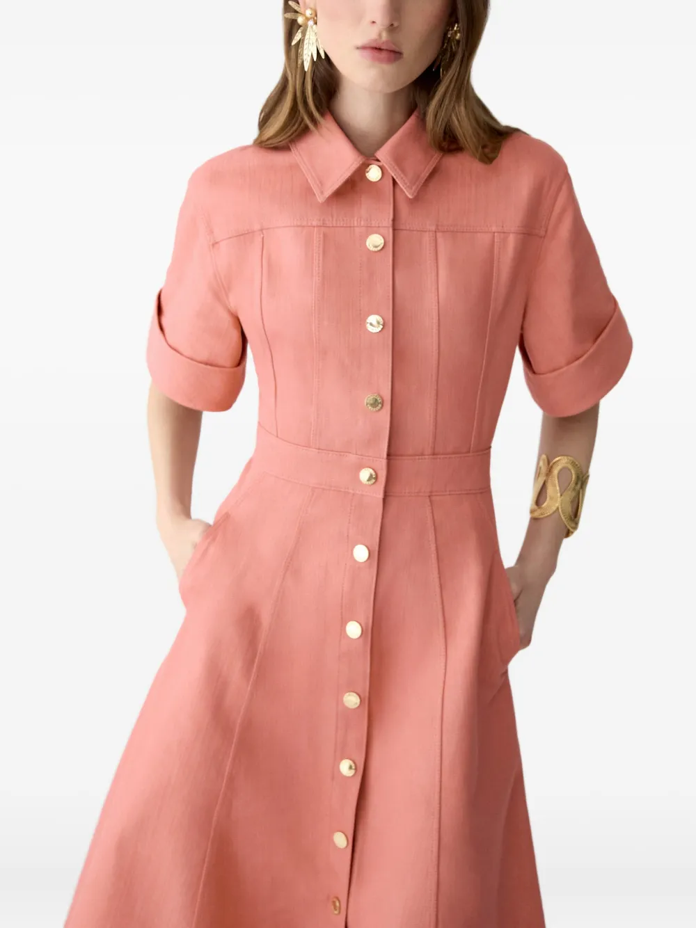 Carolina Herrera Denim midi-jurk met knopen Roze