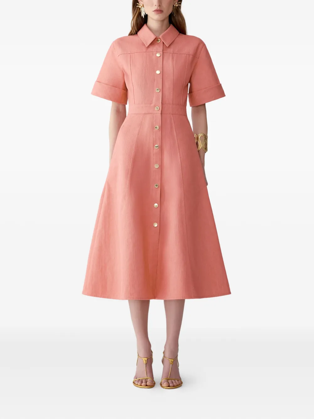 Carolina Herrera Denim midi-jurk met knopen Roze