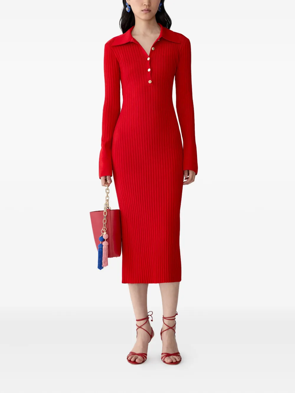 Carolina Herrera ribbed midi dress - Rood