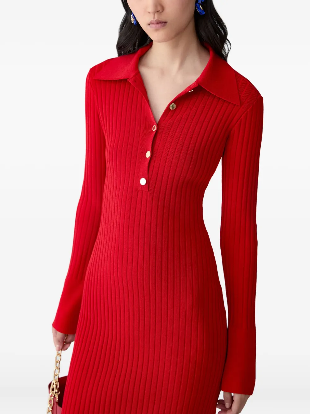 Carolina Herrera Ribbed Midi Dress In Red