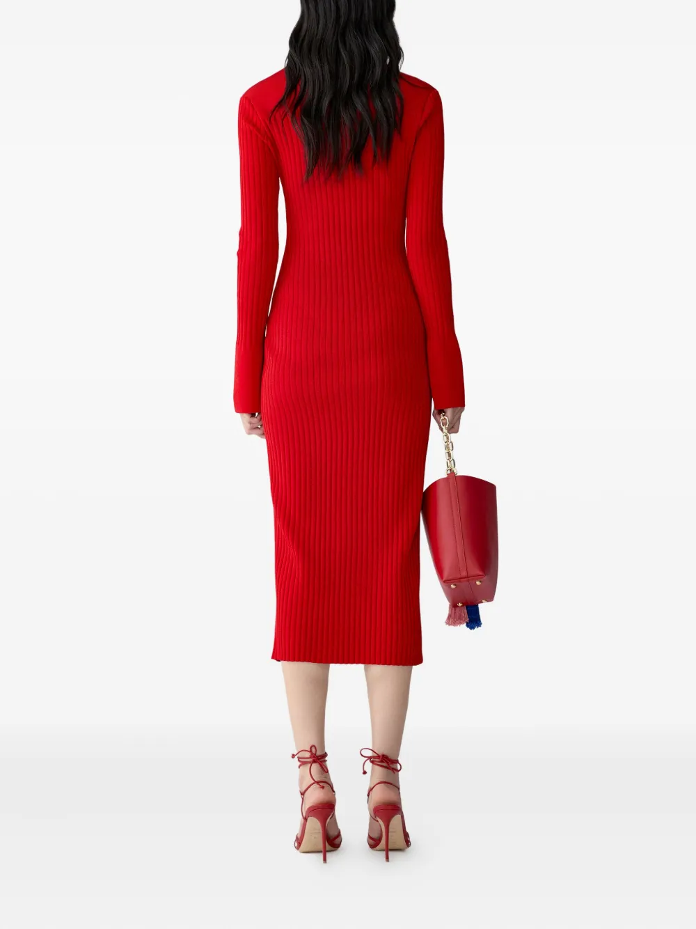 Carolina Herrera Ribbed Midi Dress In Red