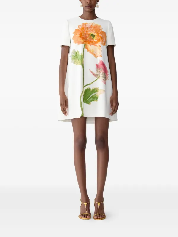 Carolina Herrera Women's Poppy Print Stretch Crepe A-Line Minidress - White - Mini Dresses