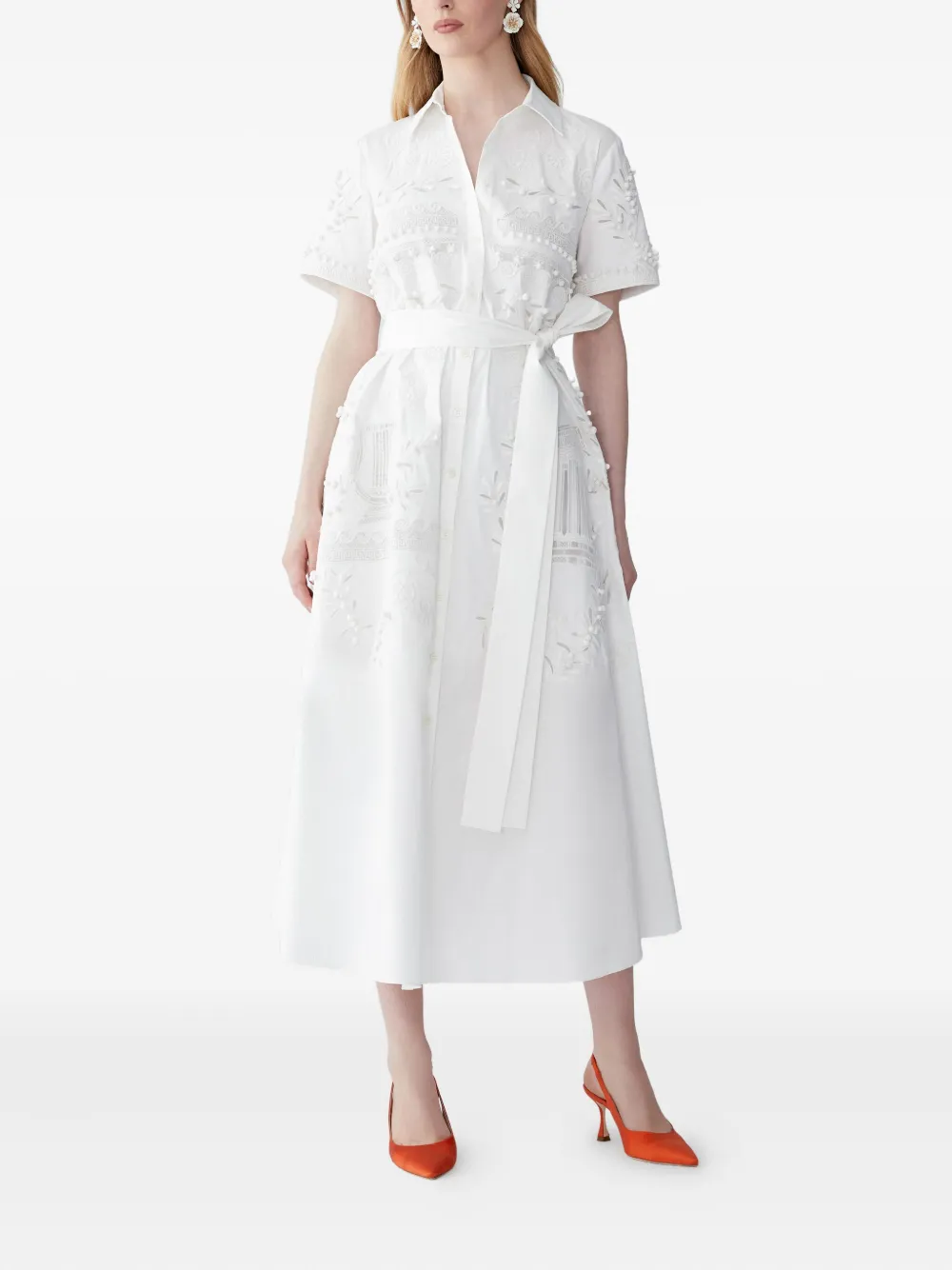 Carolina Herrera Midi-blousejurk met borduurwerk - Wit