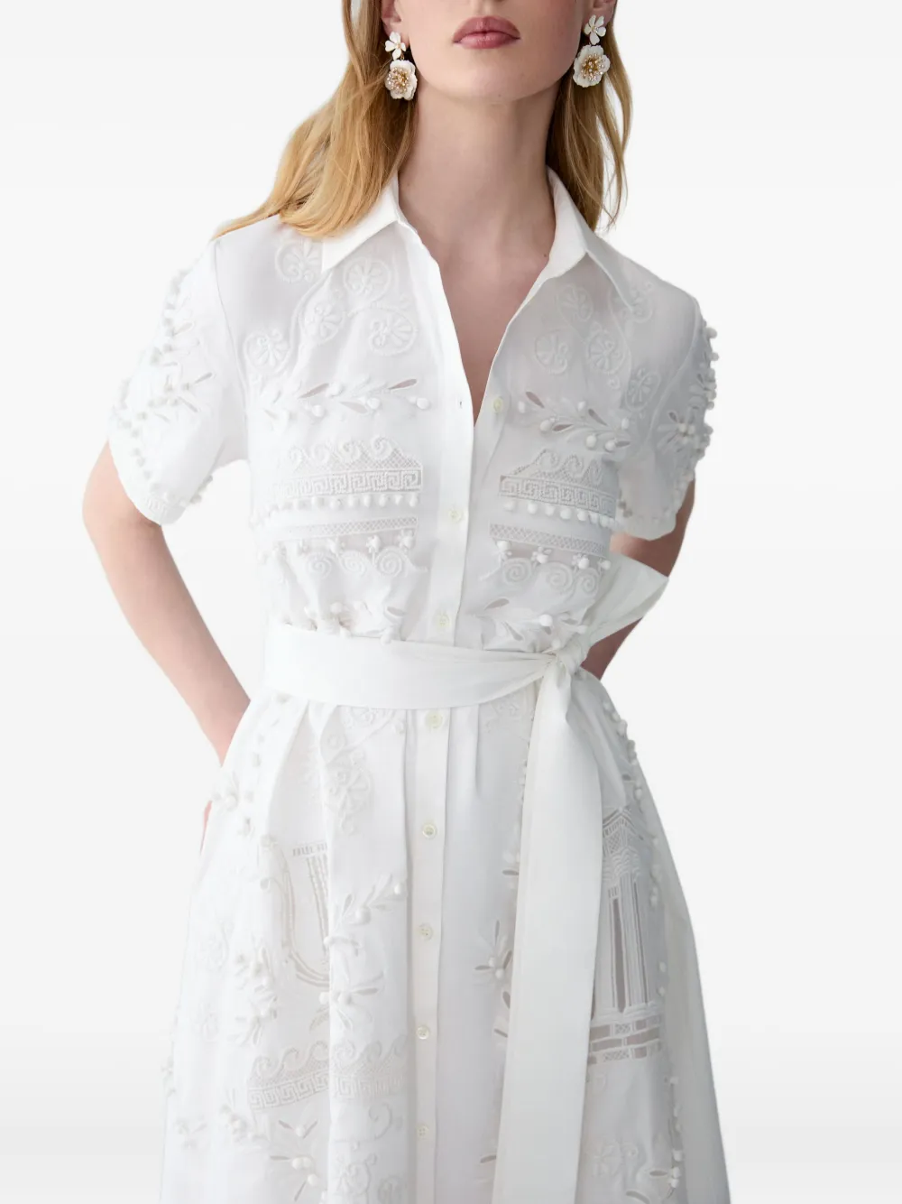 Carolina Herrera Midi-blousejurk met borduurwerk Wit