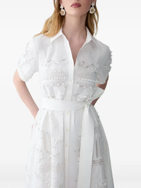 Carolina Herrera Women's Embroidered Shirt Dress - White - Size 14 Carolina Herrera Women's Embroidered Shirt Dress - White - Size 14