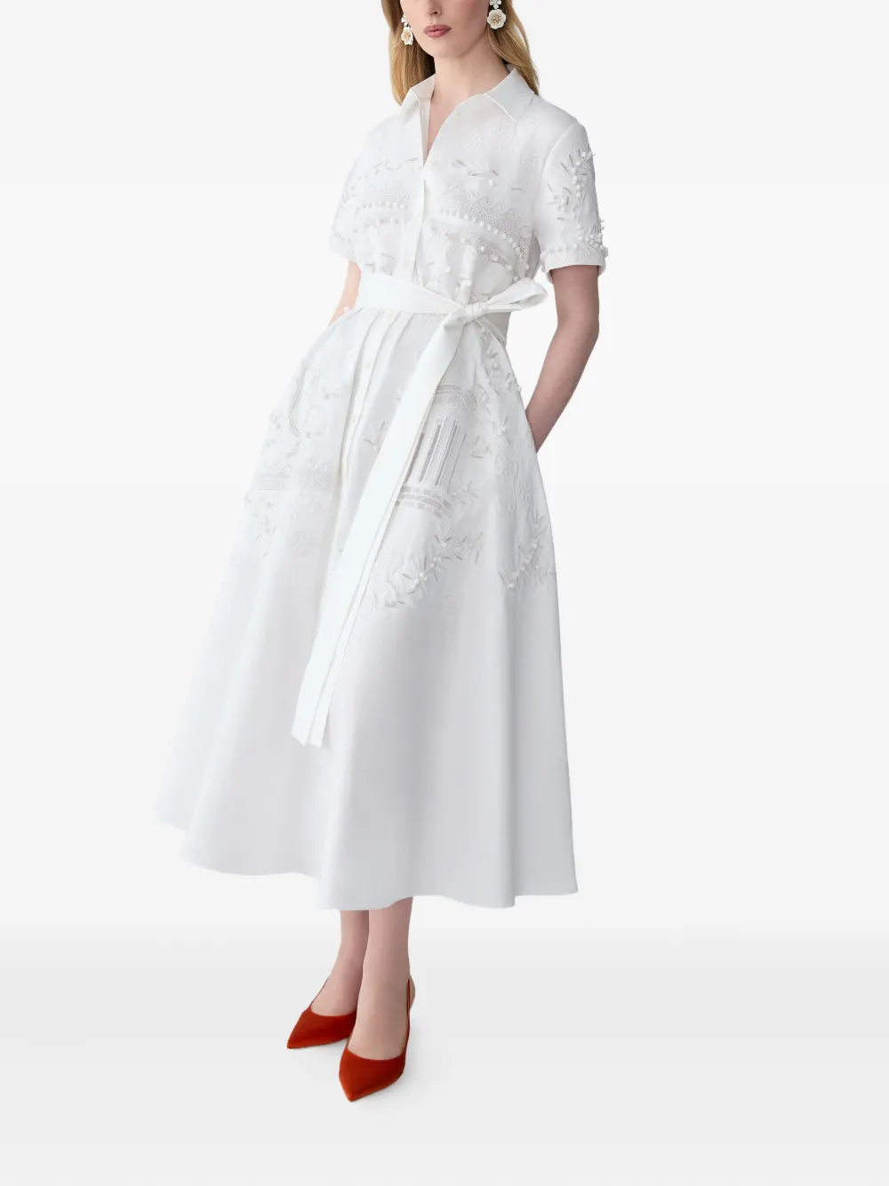 Carolina Herrera Midi-blousejurk met borduurwerk Wit