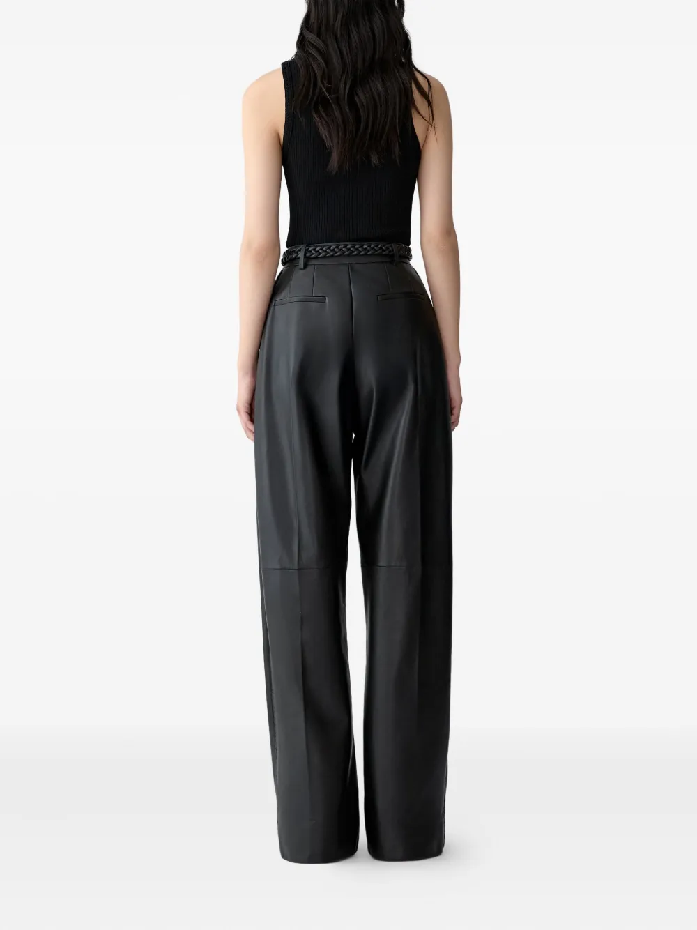 Carolina Herrera Kaia leren broek met gevlochten riem Zwart