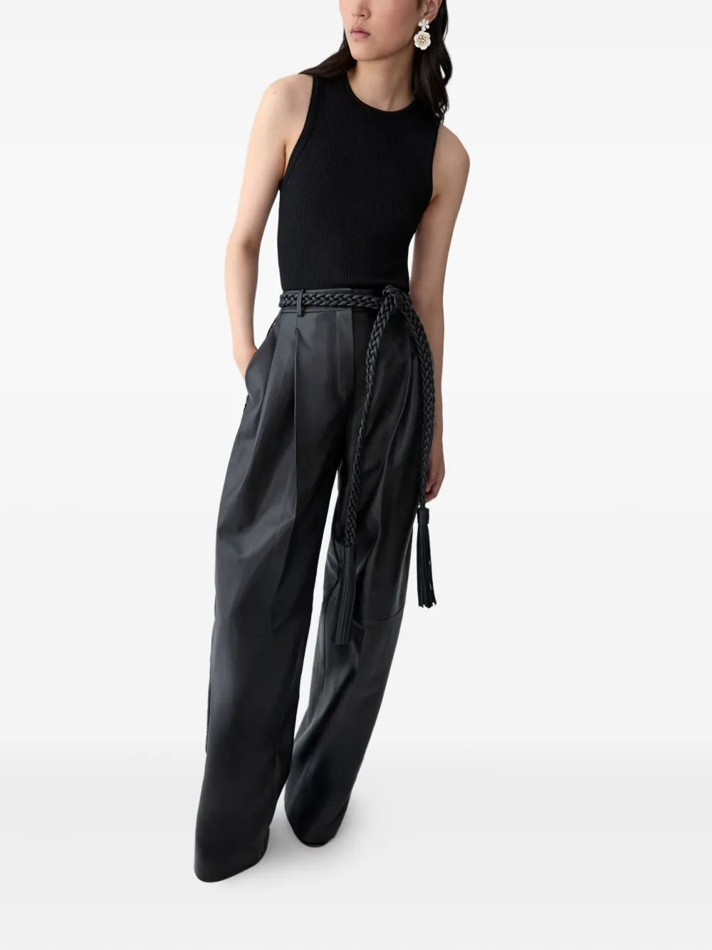 Carolina Herrera Kaia leren broek met gevlochten riem Zwart