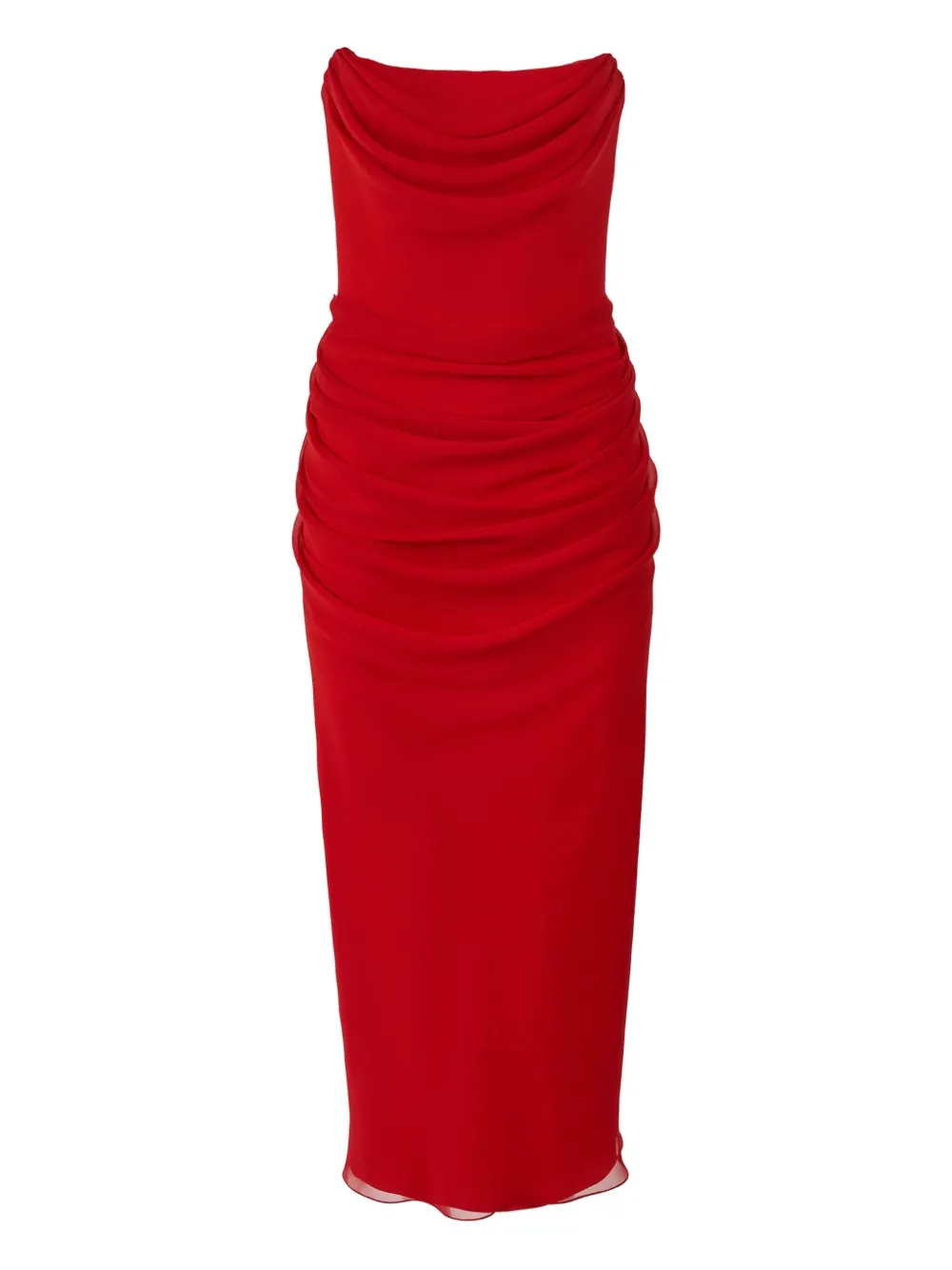 Carolina Herrera Strapless Draped Midi Dress In Red