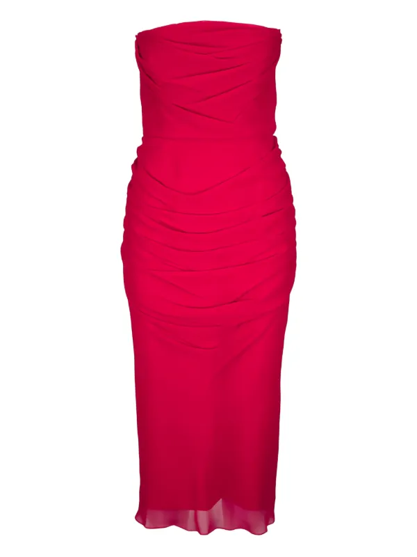 red ruched strapless dress Demetra for Aero Ruched Strapless Mini Dress
