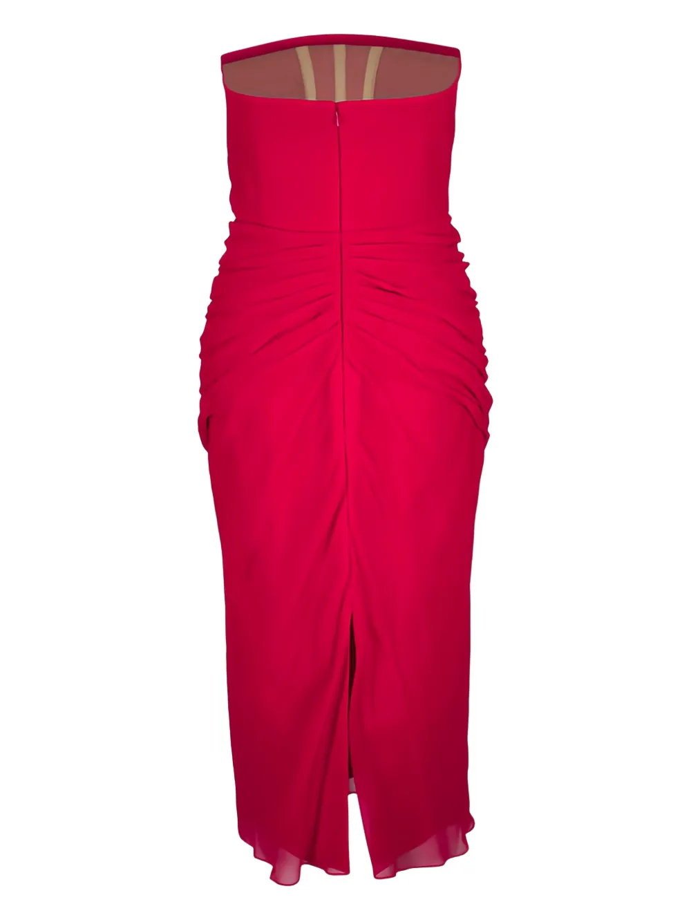 Carolina Herrera Strapless Ruched Dress in Red, view 2