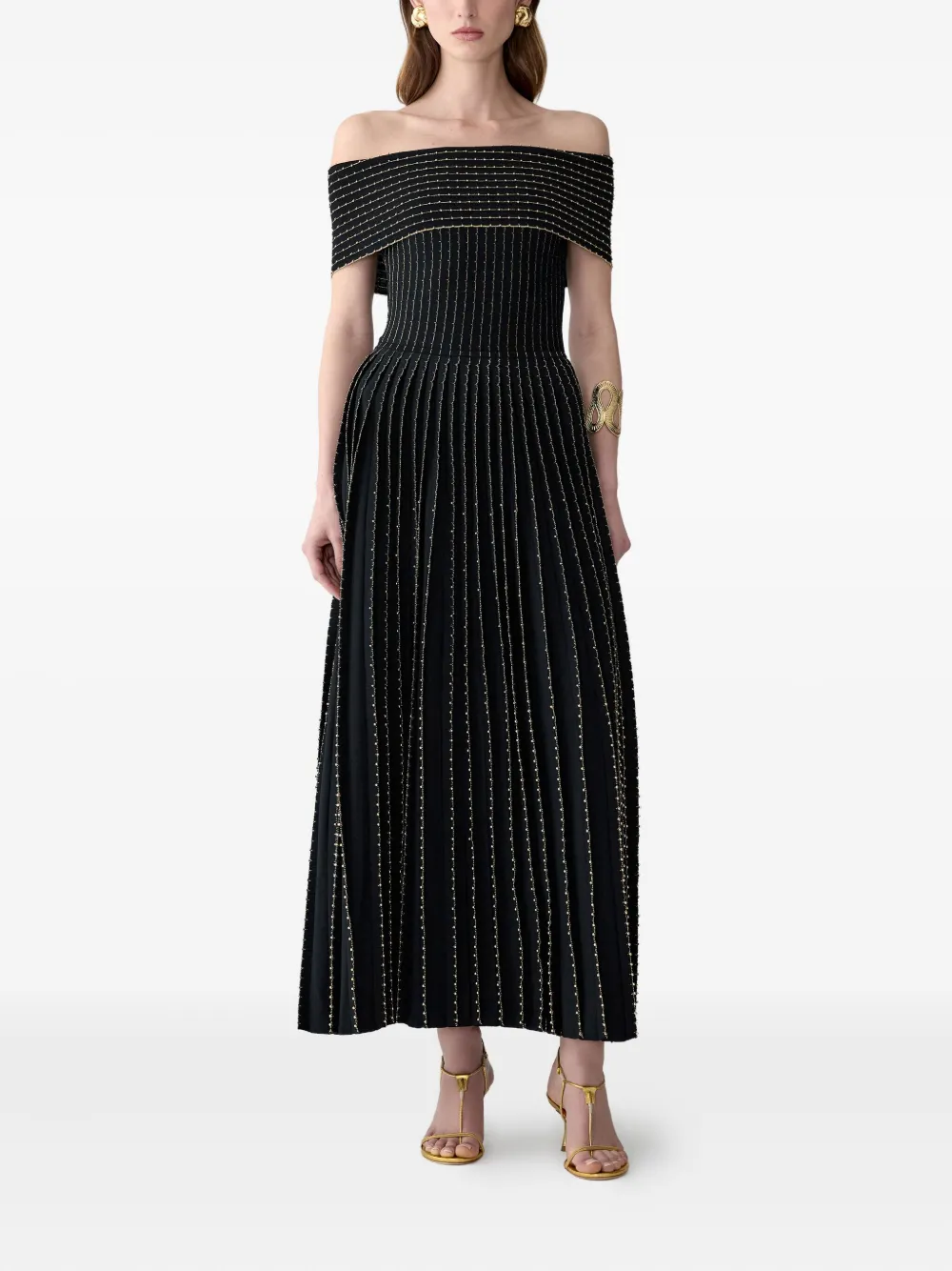Carolina Herrera Off-shoulder midi-jurk met geborduurde kralen - Zwart