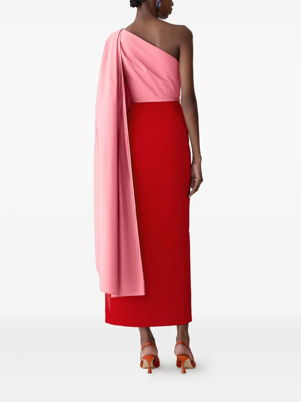 Carolina Herrera Colour-block Detachable-cape Midi Dress In Red
