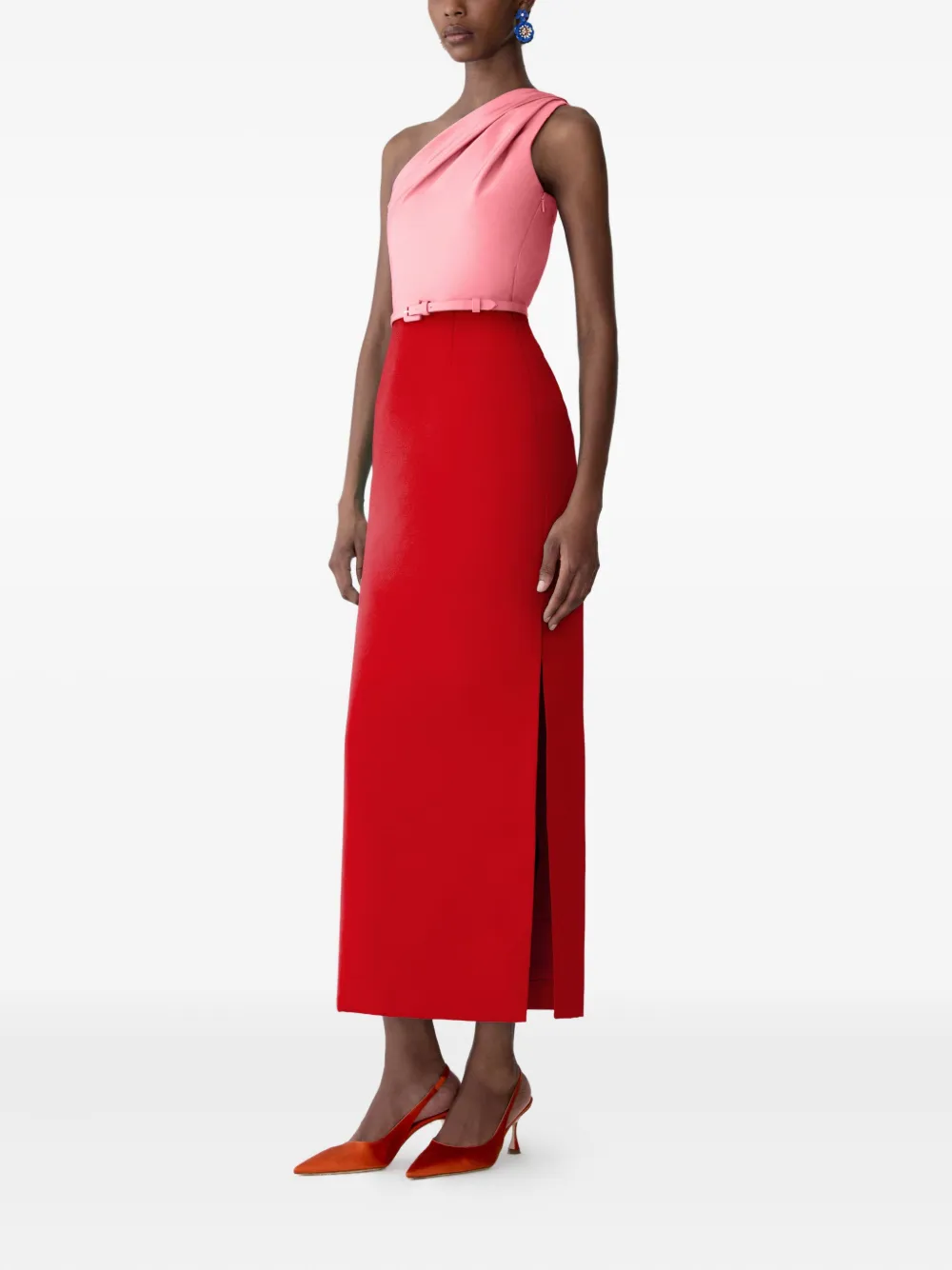 Carolina Herrera Midi-jurk met afneembare cape en colourblocking - Rood