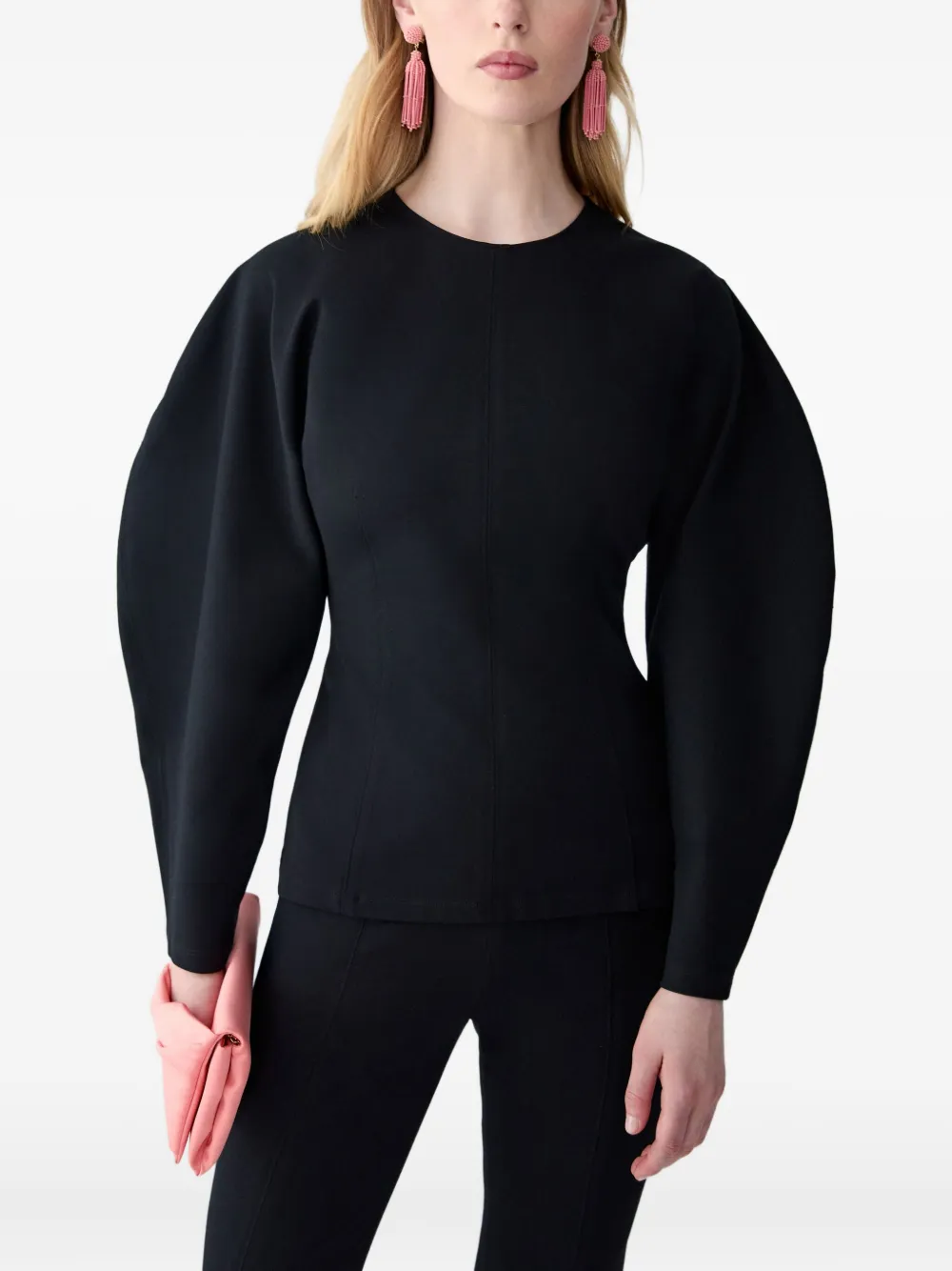 Carolina Herrera Arc-sleeves Ponte Blouse In Black