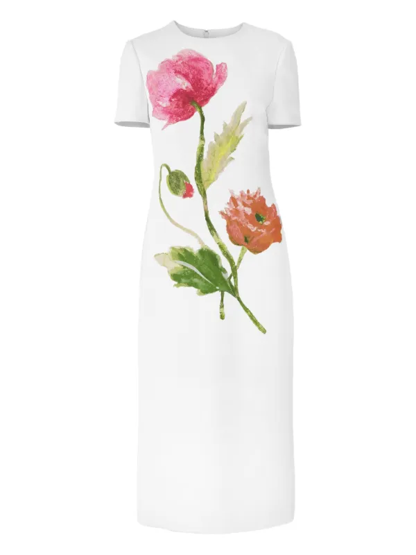 Carolina Herrera poppy-print Midi Dress | White | FARFETCH GE
