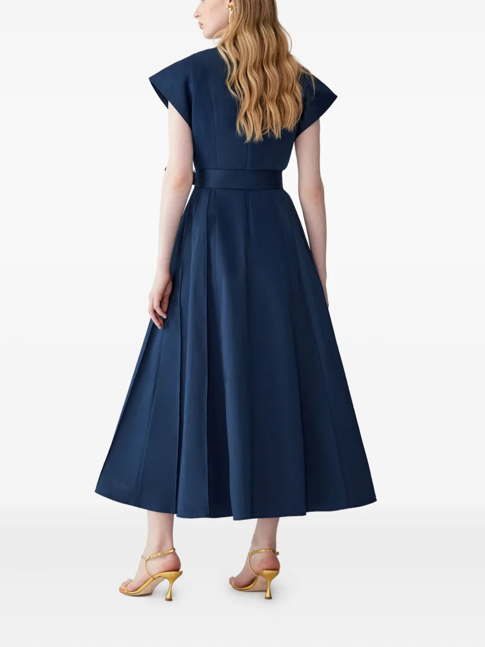 Carolina Herrera Jurk met dubbele rij knopen en sjerp Blauw