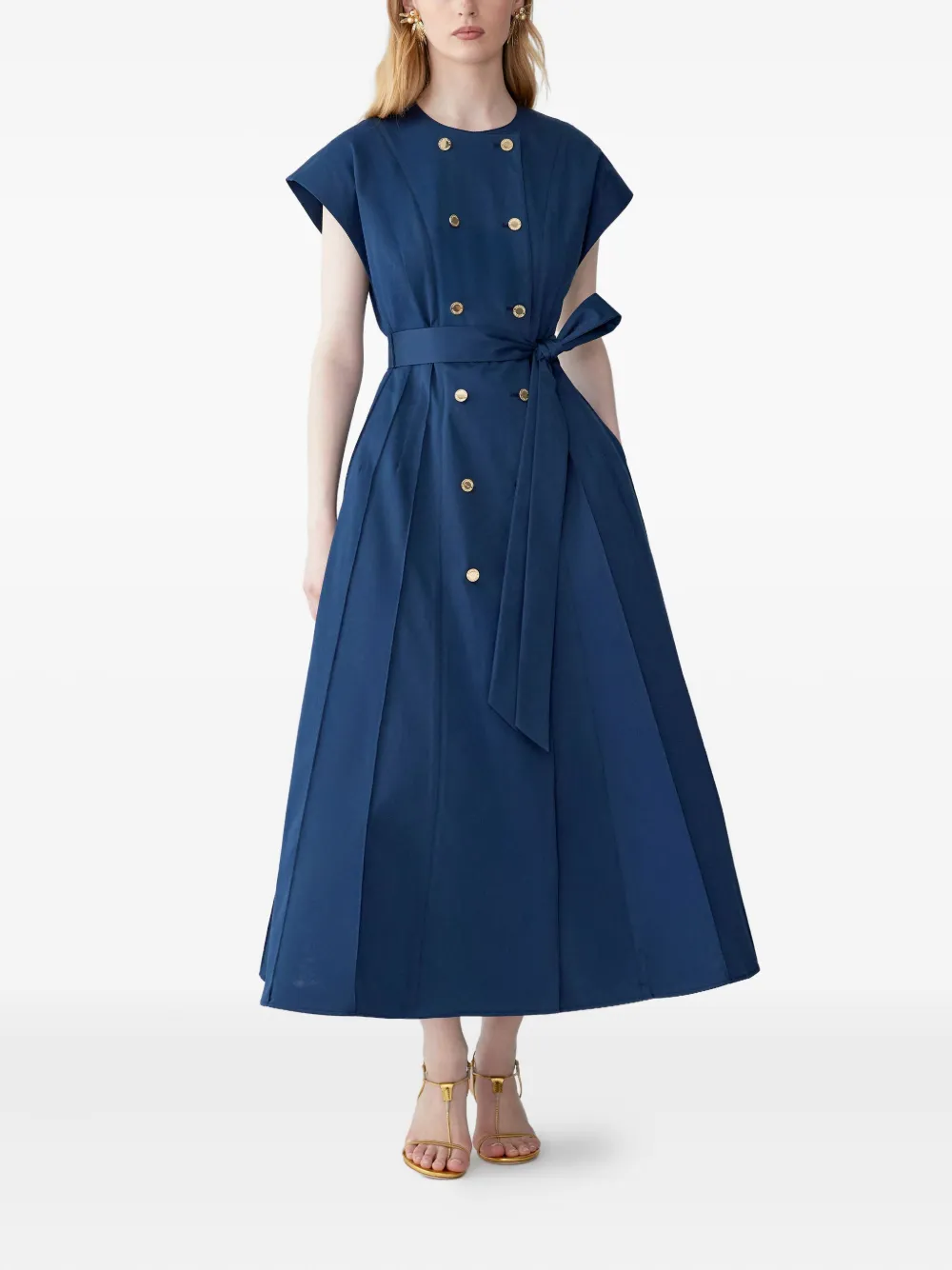 Carolina Herrera Jurk met dubbele rij knopen en sjerp - Blauw