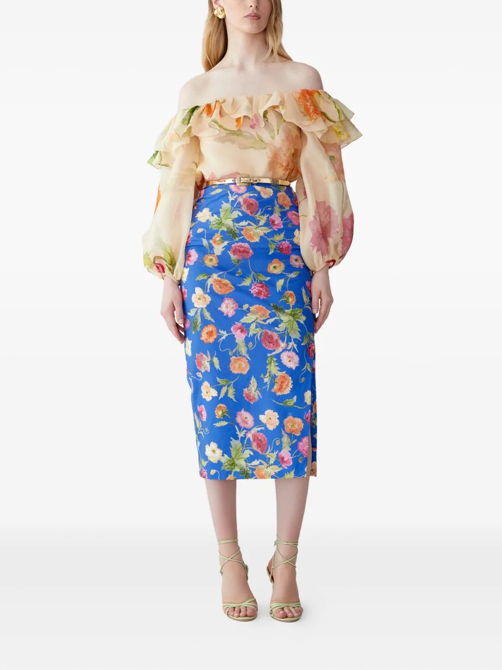 Carolina Herrera Top met pofmouwen en klaprozenprint - Beige