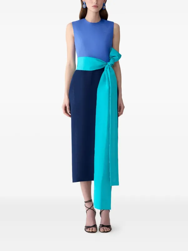 Carolina Herrera Color-blocked Midi Dress With Sash - Blue
