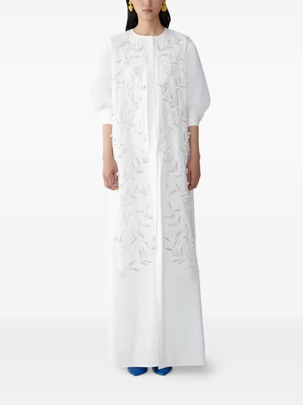 Carolina Herrera Embroidered button-front gown - White
