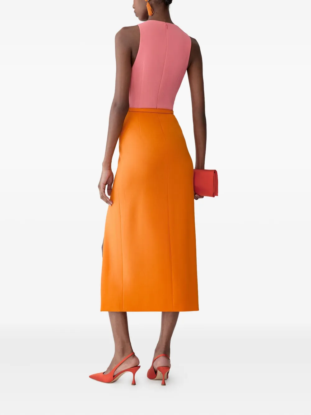 Carolina Herrera Colourblock-design Belted Midi Dress In Orange