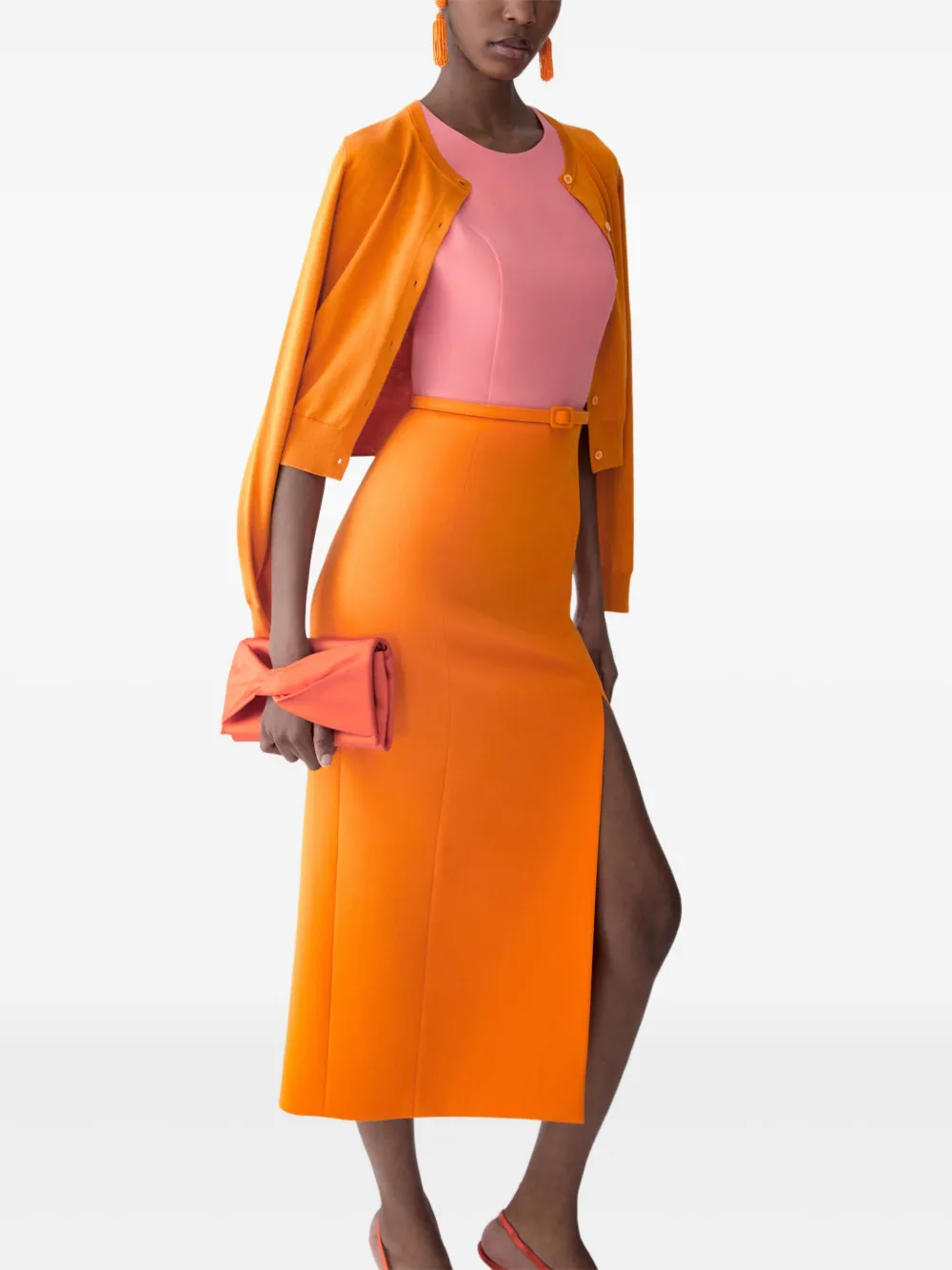 Carolina Herrera Colourblock-design Belted Midi Dress In Orange