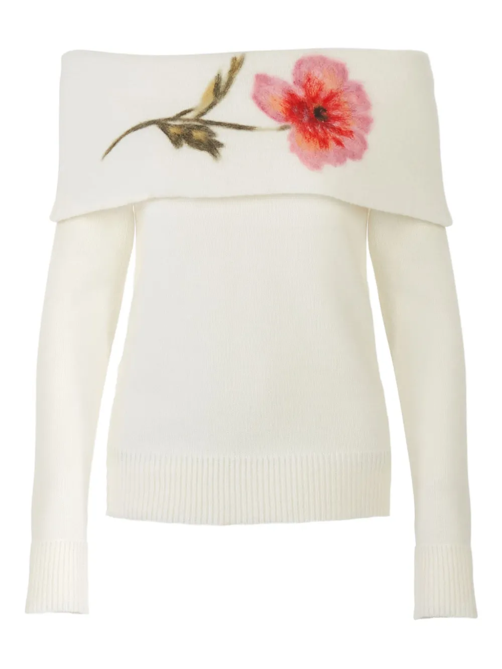 Carolina Herrera Floral-embroidered Off-shoulder Sweater In White