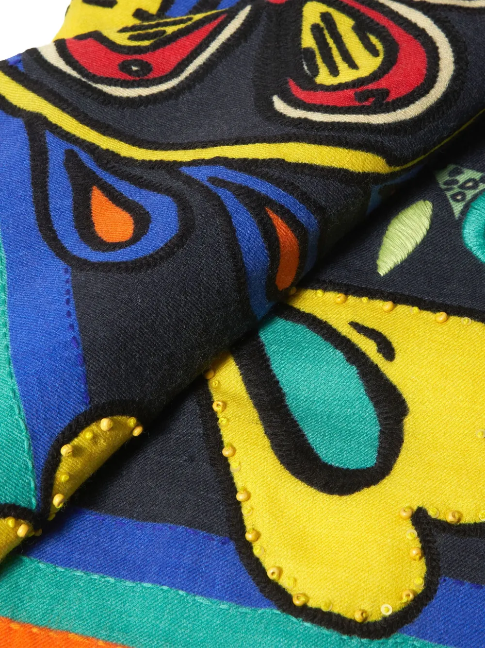 Carolina Herrera Rianna + Nina printed beaded-embellished scarf - Zwart