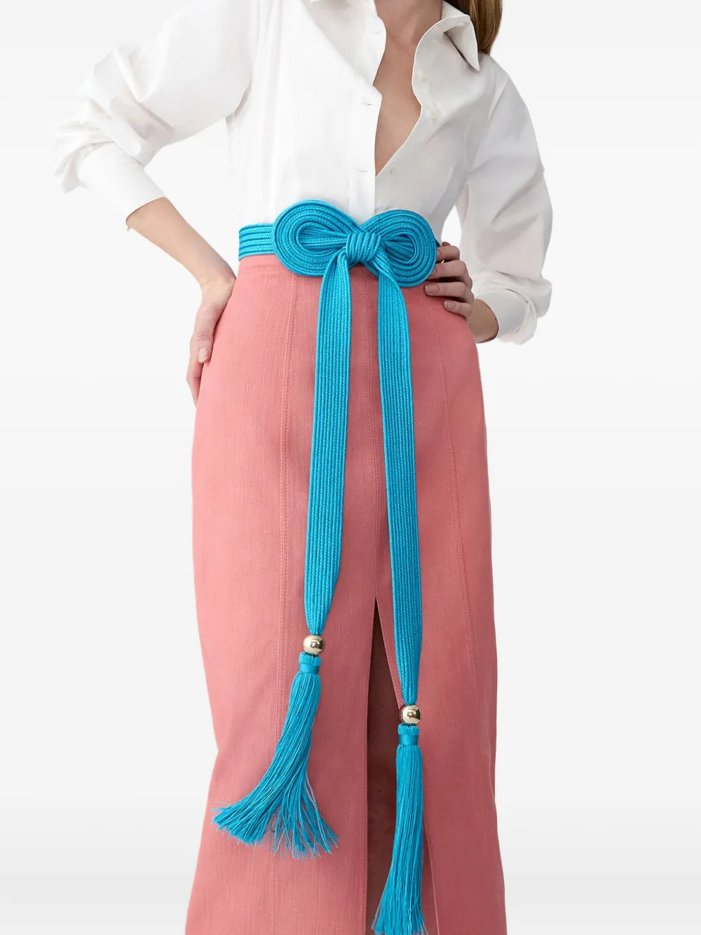 Carolina Herrera Satijnen riem met touw Blauw