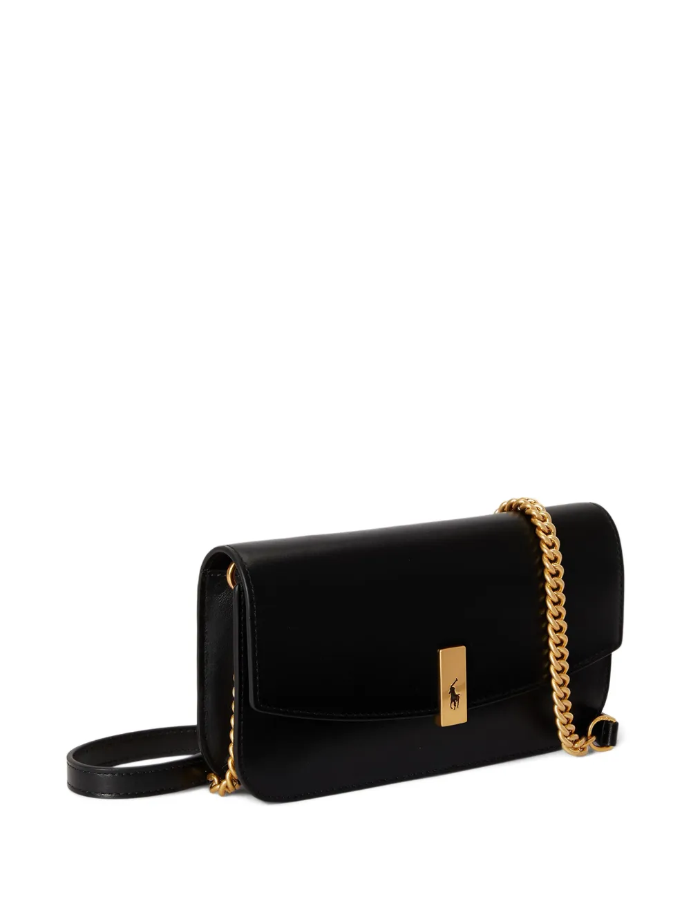 Polo Ralph Lauren Chain-link Leather Wallet On Strap In Black