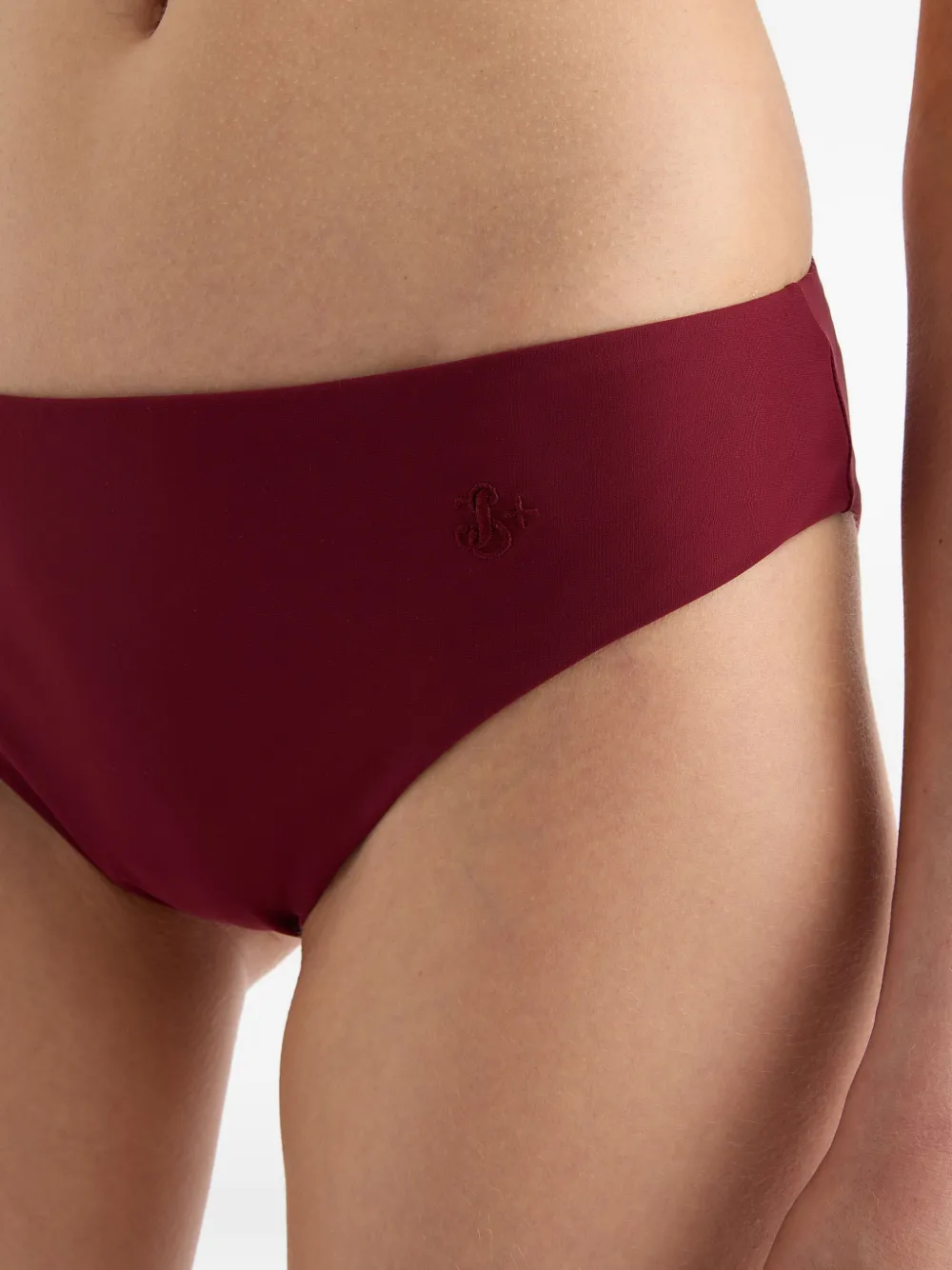 Jil Sander Jersey Embroidered Monogram Bikini Slip In Burgundy