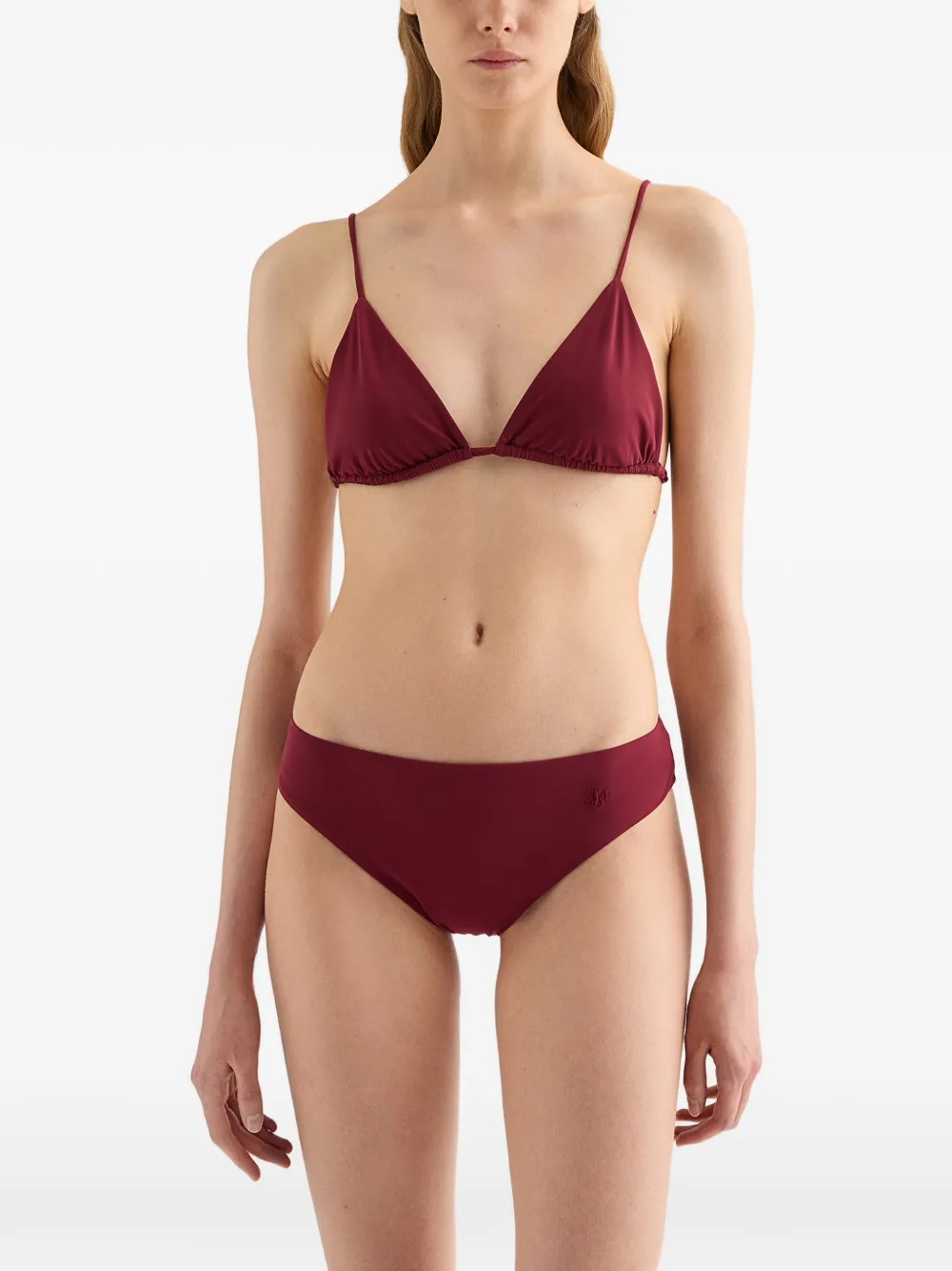 Jil Sander Jersey Embroidered Monogram Bikini Slip In Burgundy