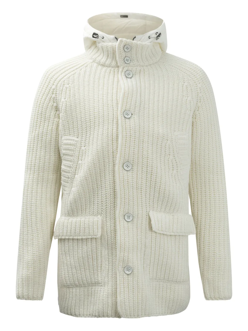 Herno Button Hooded Coat In Neutral