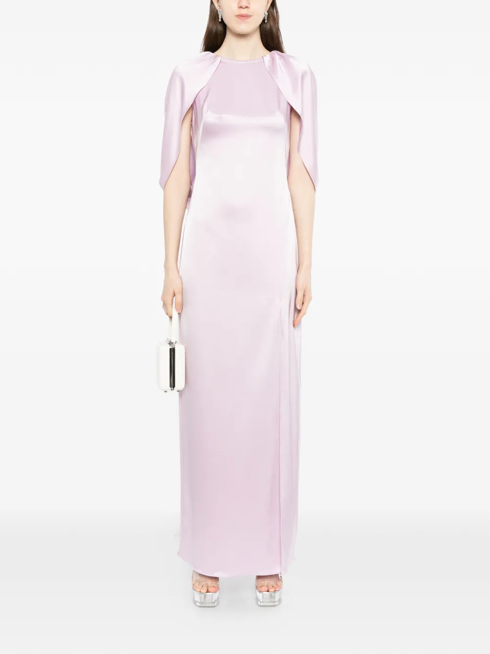  Amsale Column Cape Maxi Dress - Purple 