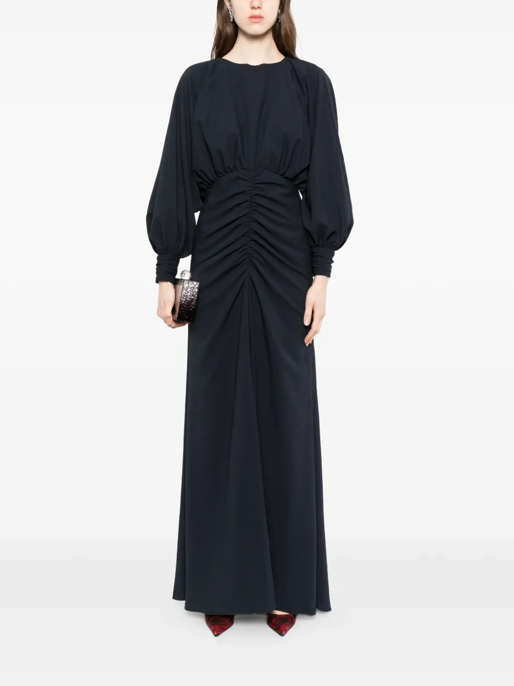  Amsale Pebble Crepe Gathered Maxi Dress - Blue 